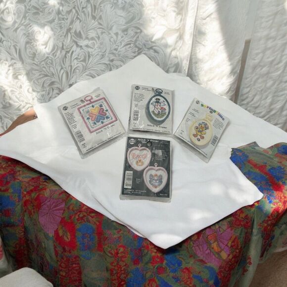 4 Counted Cross Stitch Kit Springtime NMI Kitty, Hearts, Duck & Light House - Picture 1 of 8